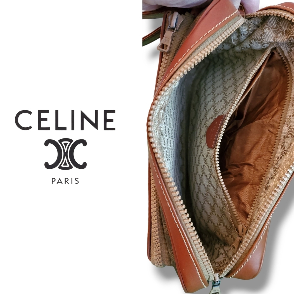 Vintage Celine Y2K Macadam Brown Monogram Clutch Leather Strap Pouch - Picture 7 of 15